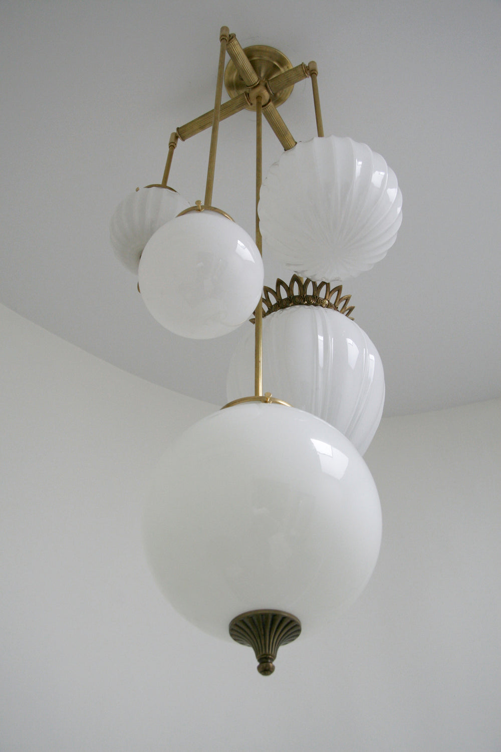 Brilliant Chandelier Brass & Milk Glass - 5 Arm | DSHOP