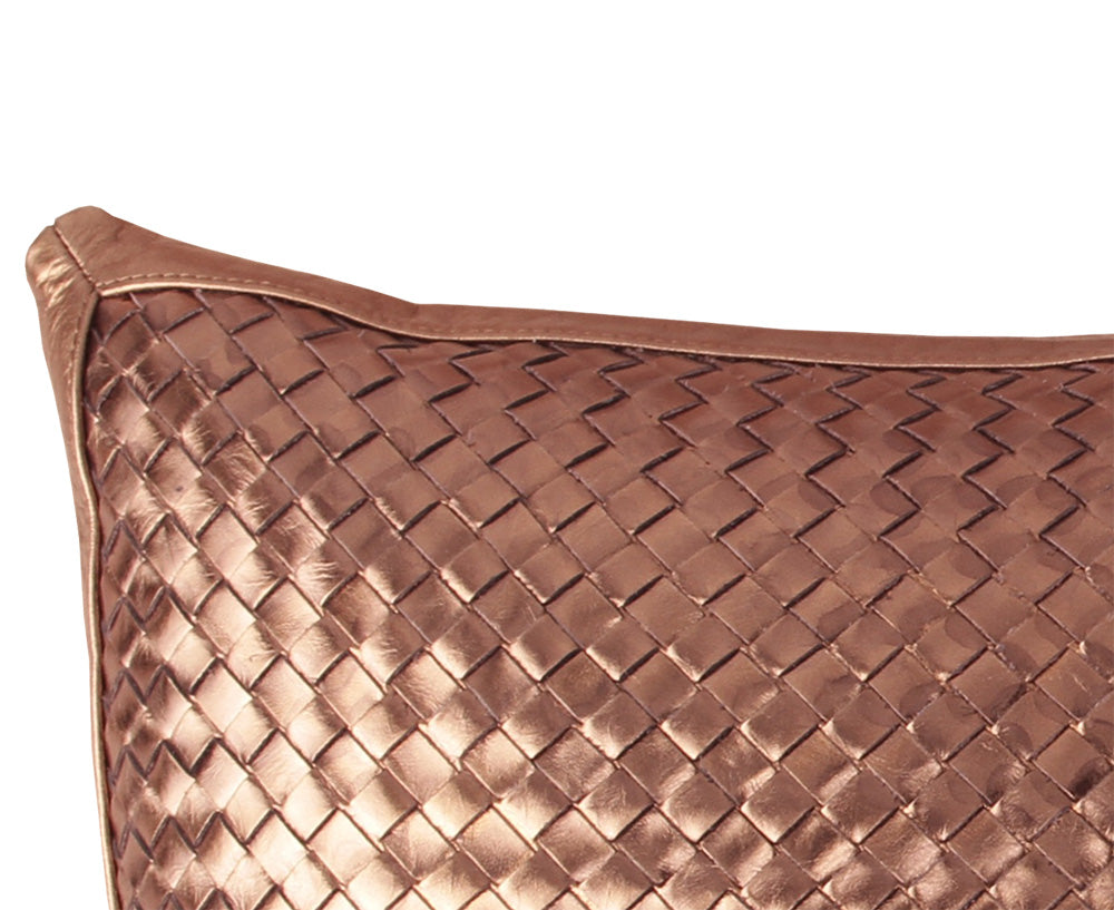 Bling Bronze Leather Pillow - Woven Leather