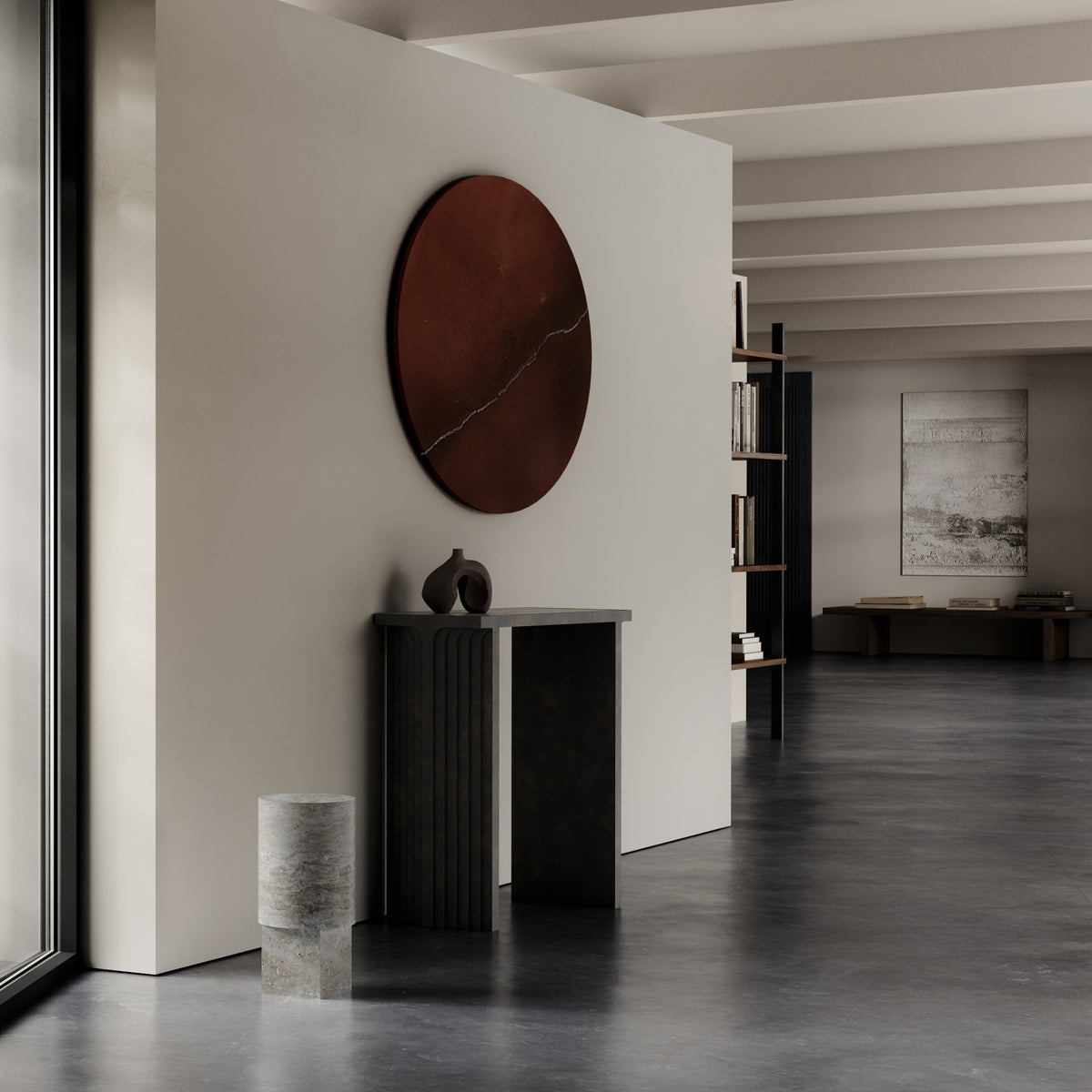 101 Copenhagen Column Table, Silver Travertine – Modern Table