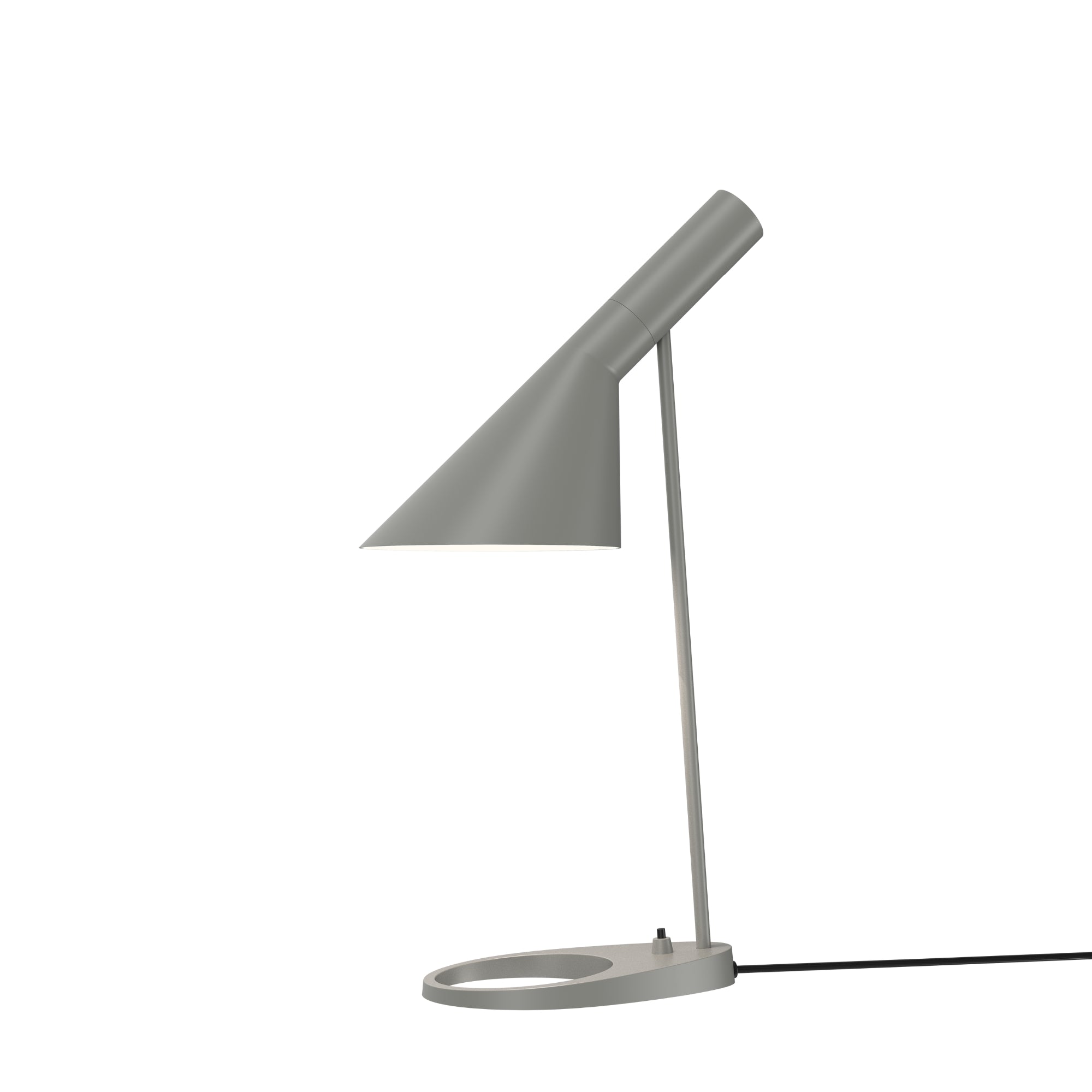 AJ table lamp in warm grey by Louis Poulsen, elegant desk light with adjustable shade and modern design