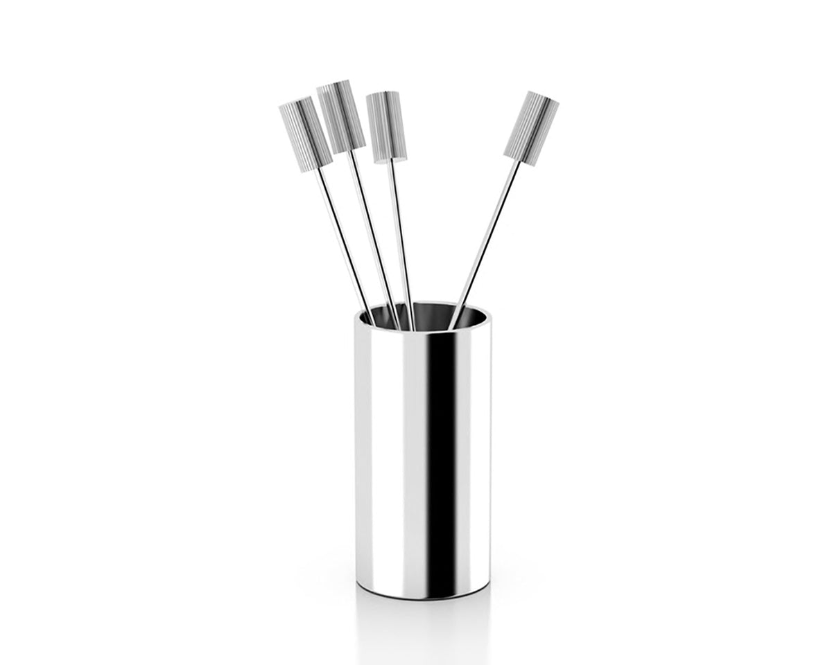 Striations Cocktail Picks in Holder Silver | DSHOP