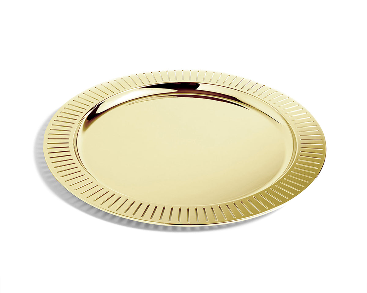 Striations Serving Tray Round, Gold