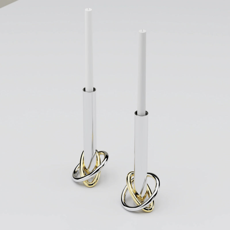 Anna New York Ring Candleholders, Set of 2 in Stainless Steel and Brass