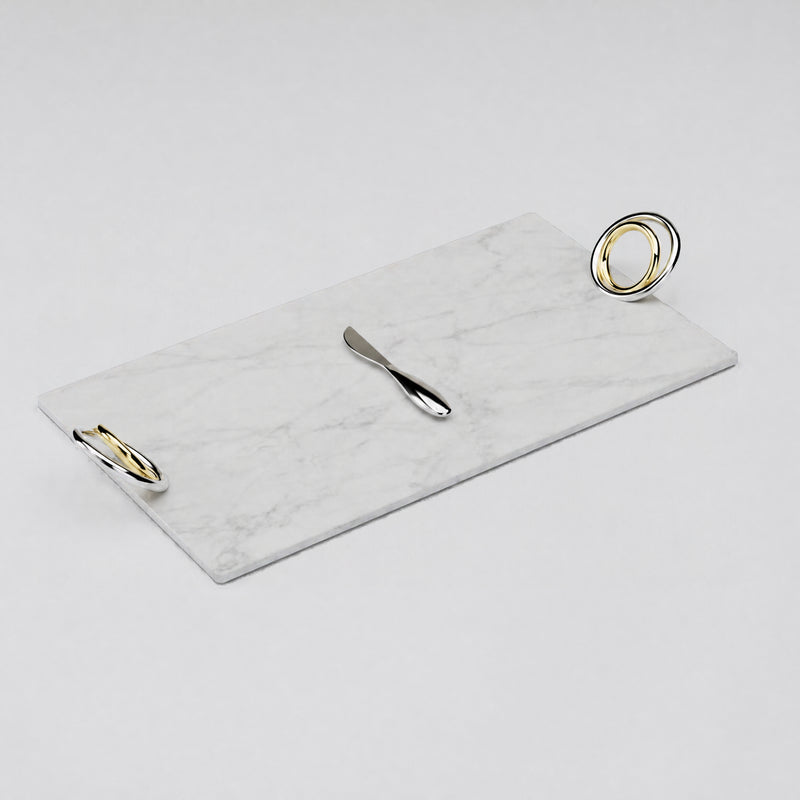 Anna New York Ring Cheeseboard and Knife Set in Stainless Steel