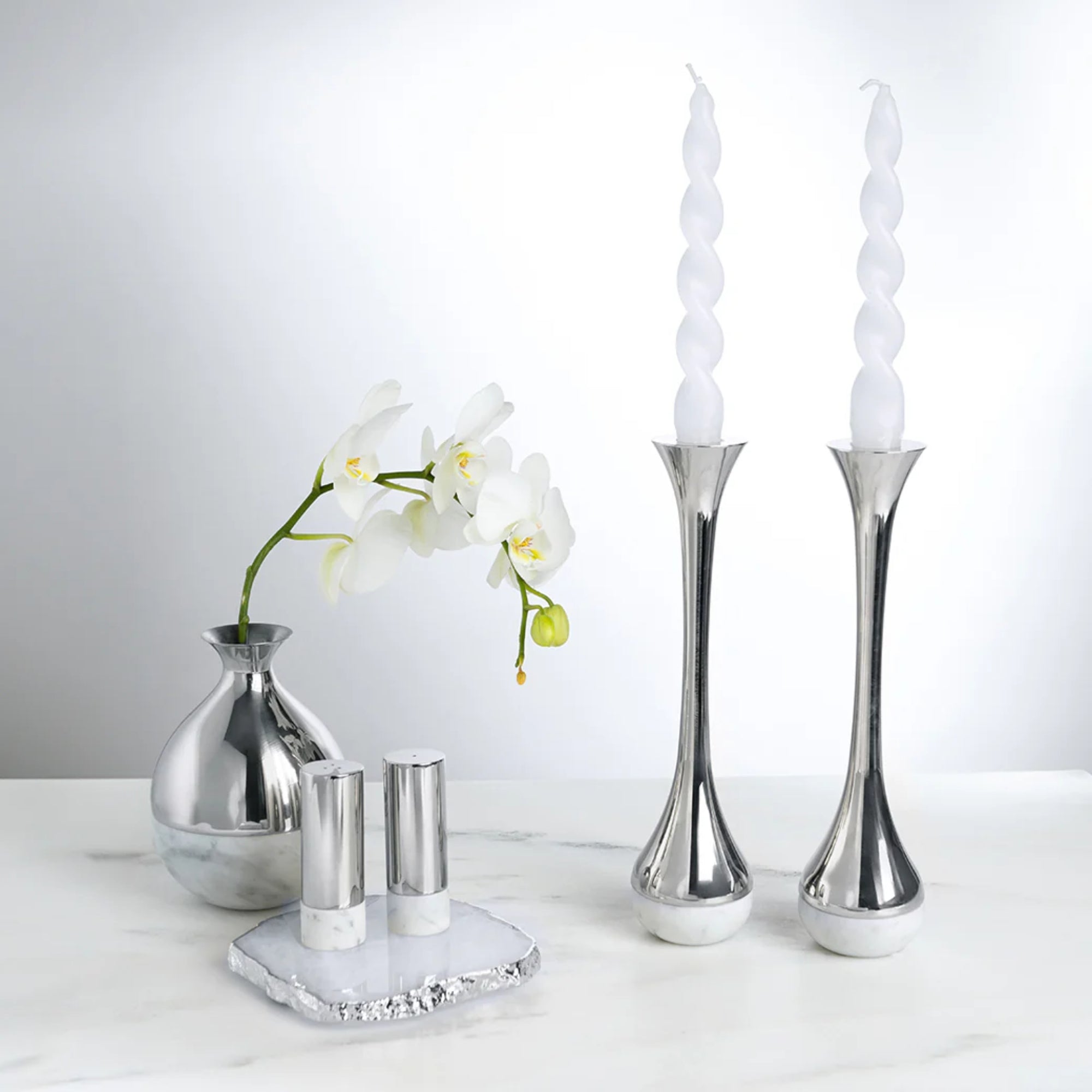Silver & Carrara Marble Table Accessories