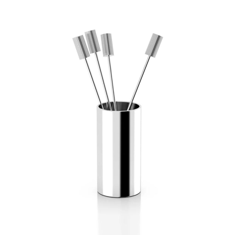 Striations Cocktail Picks in Holder Silver | DSHOP