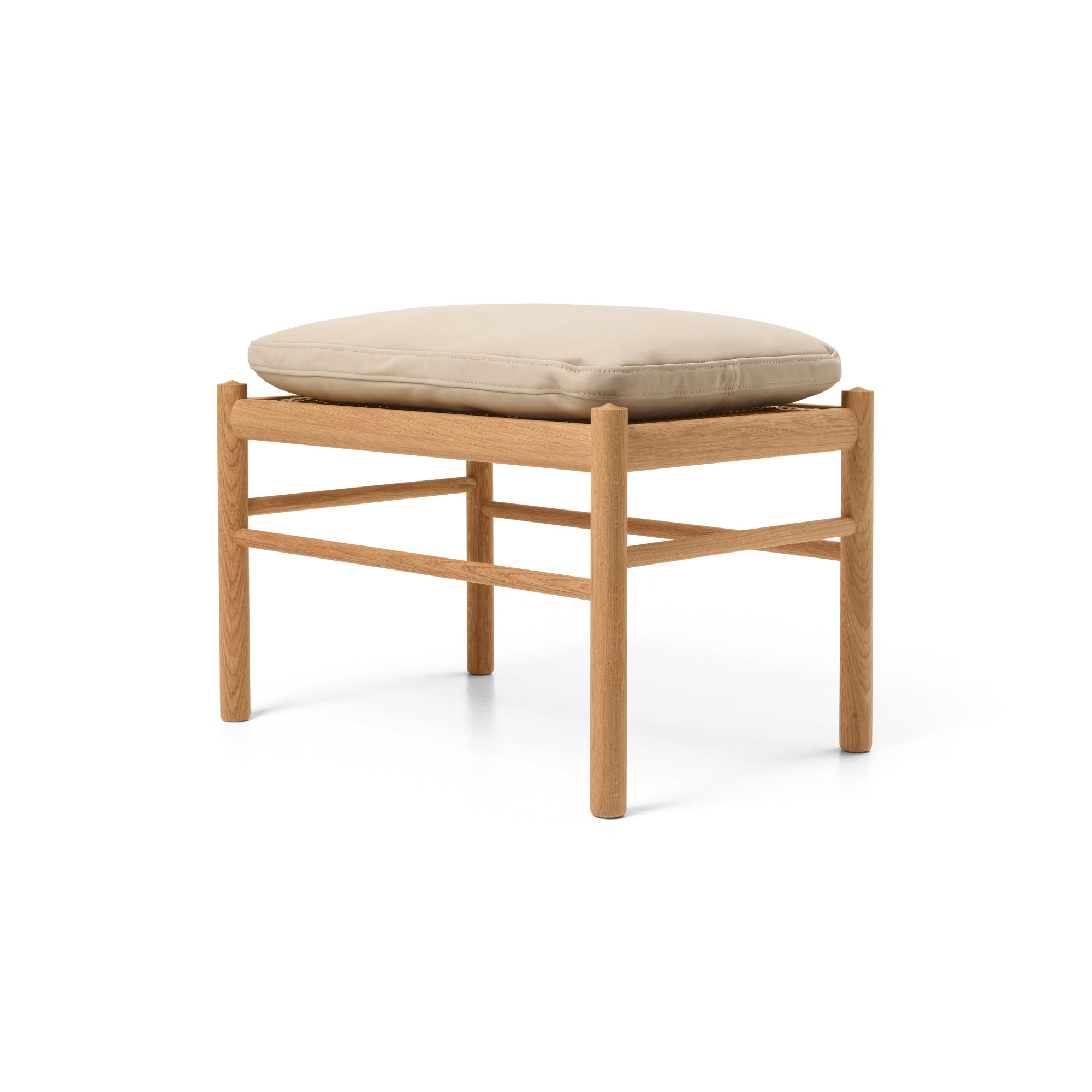 Wood stool with beige cushion 