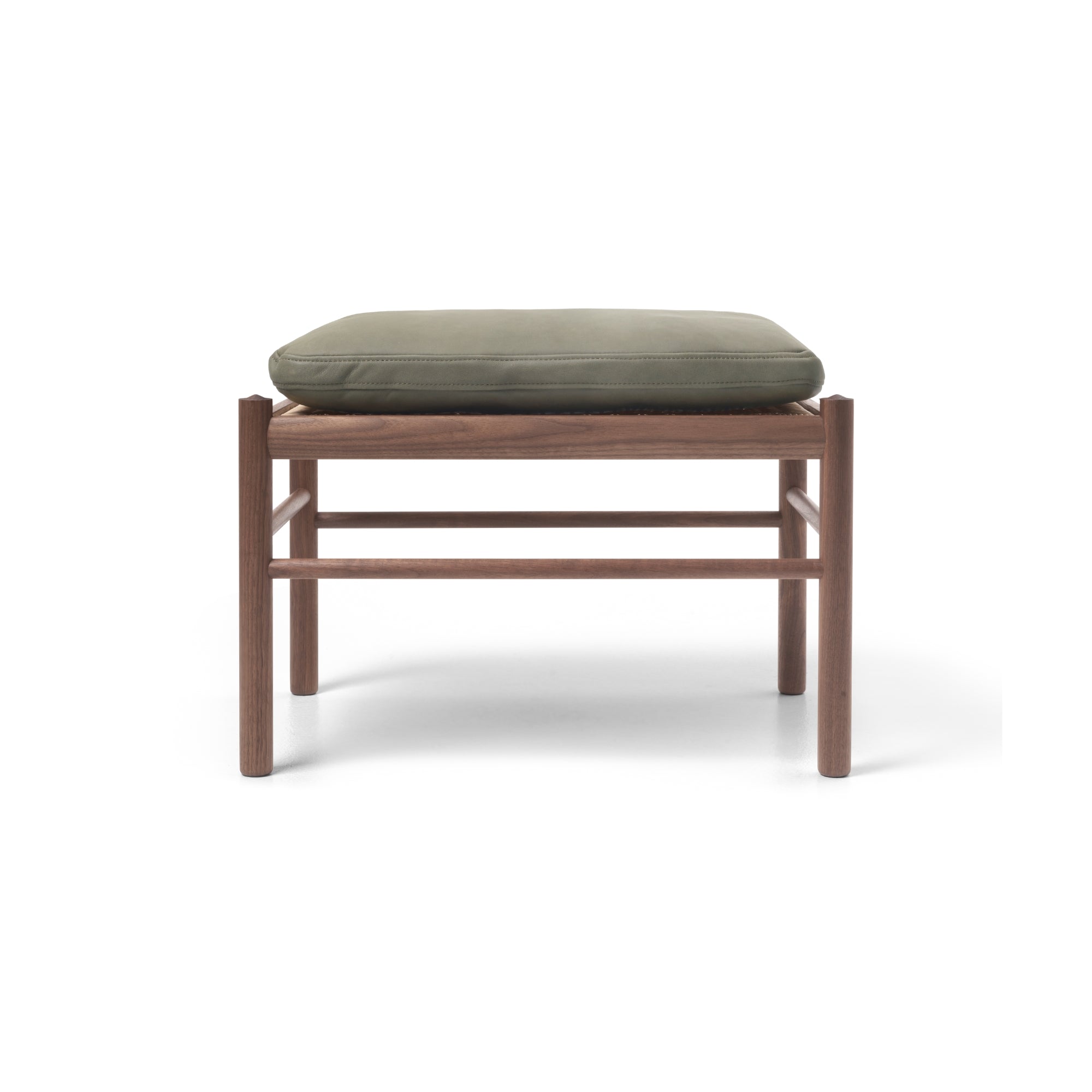 Walnut & Green Leather Stool