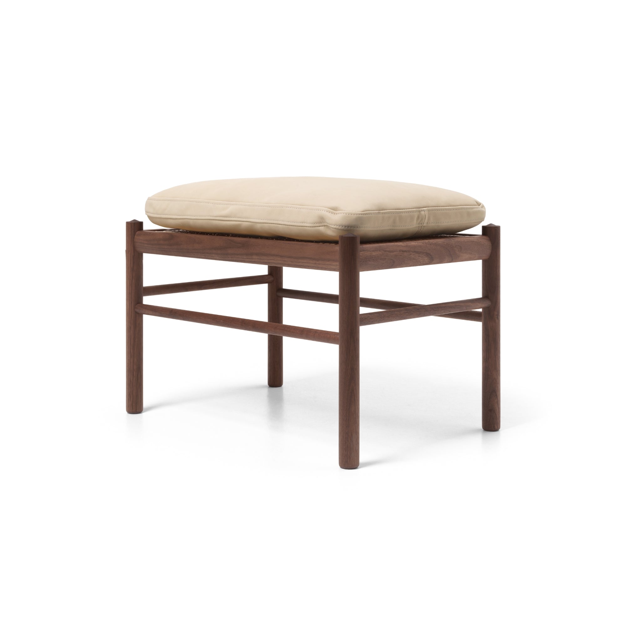 Dark Wood & Beige Leather Stool