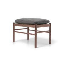 Wood stool with gray cushion