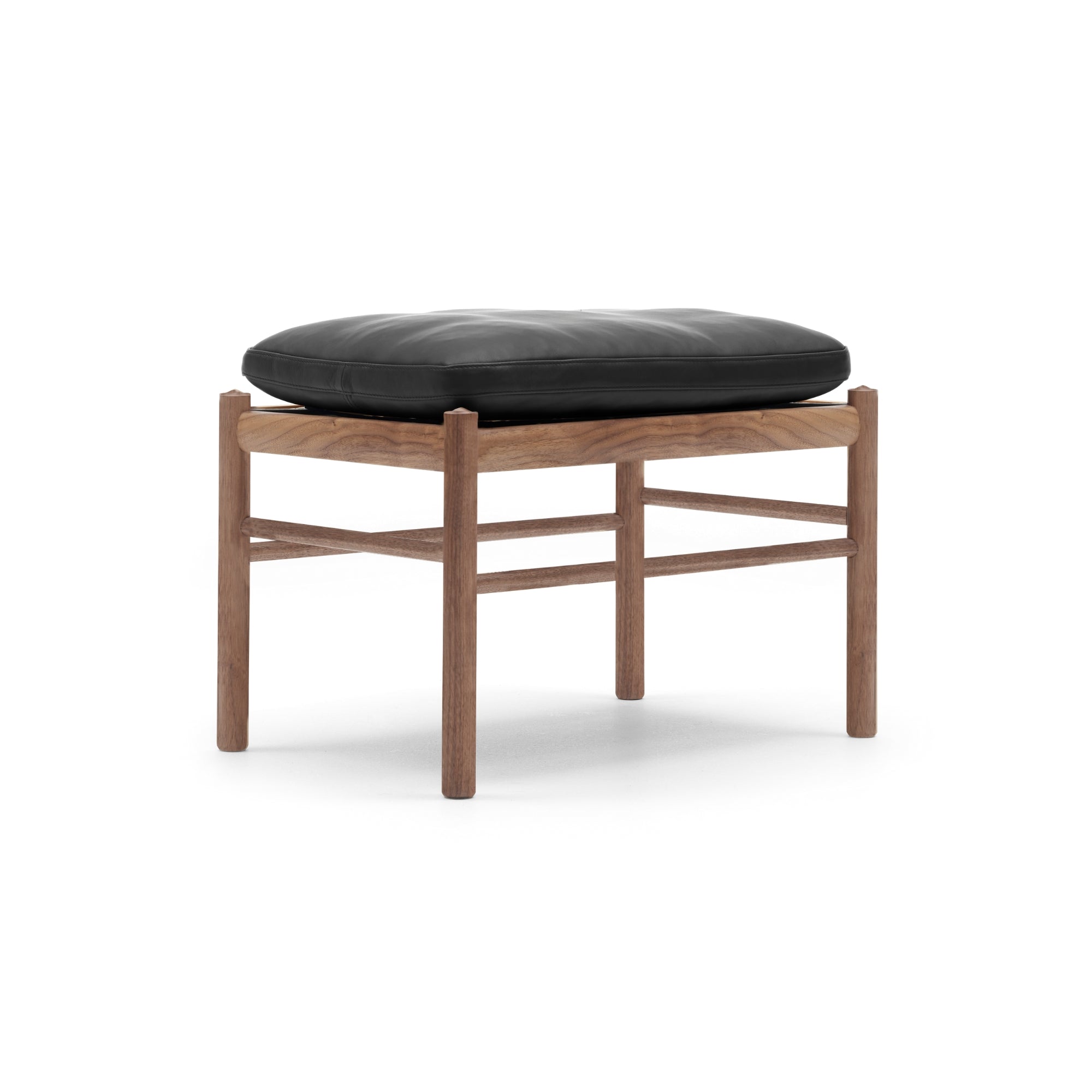 Walnut Wood & Black Leather Stool