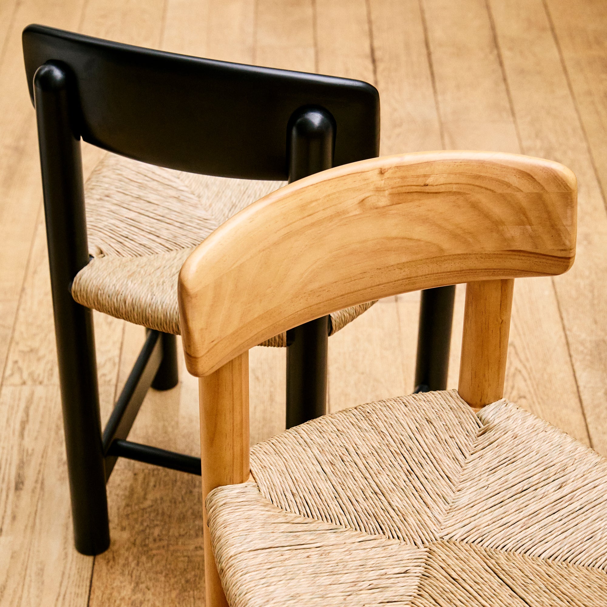 Pine Wood & Rush Seat Chairs 