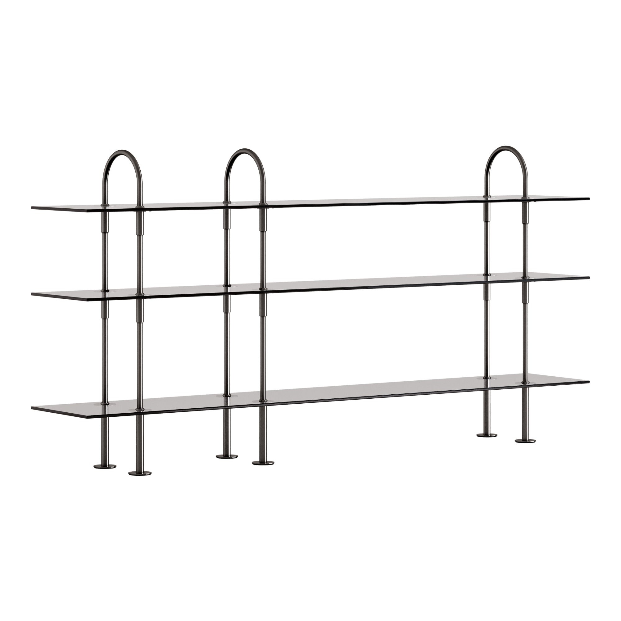 Gubi Keen Shelving System - 3 Shelves, Smoke Glass & Black Brass | DSHOP