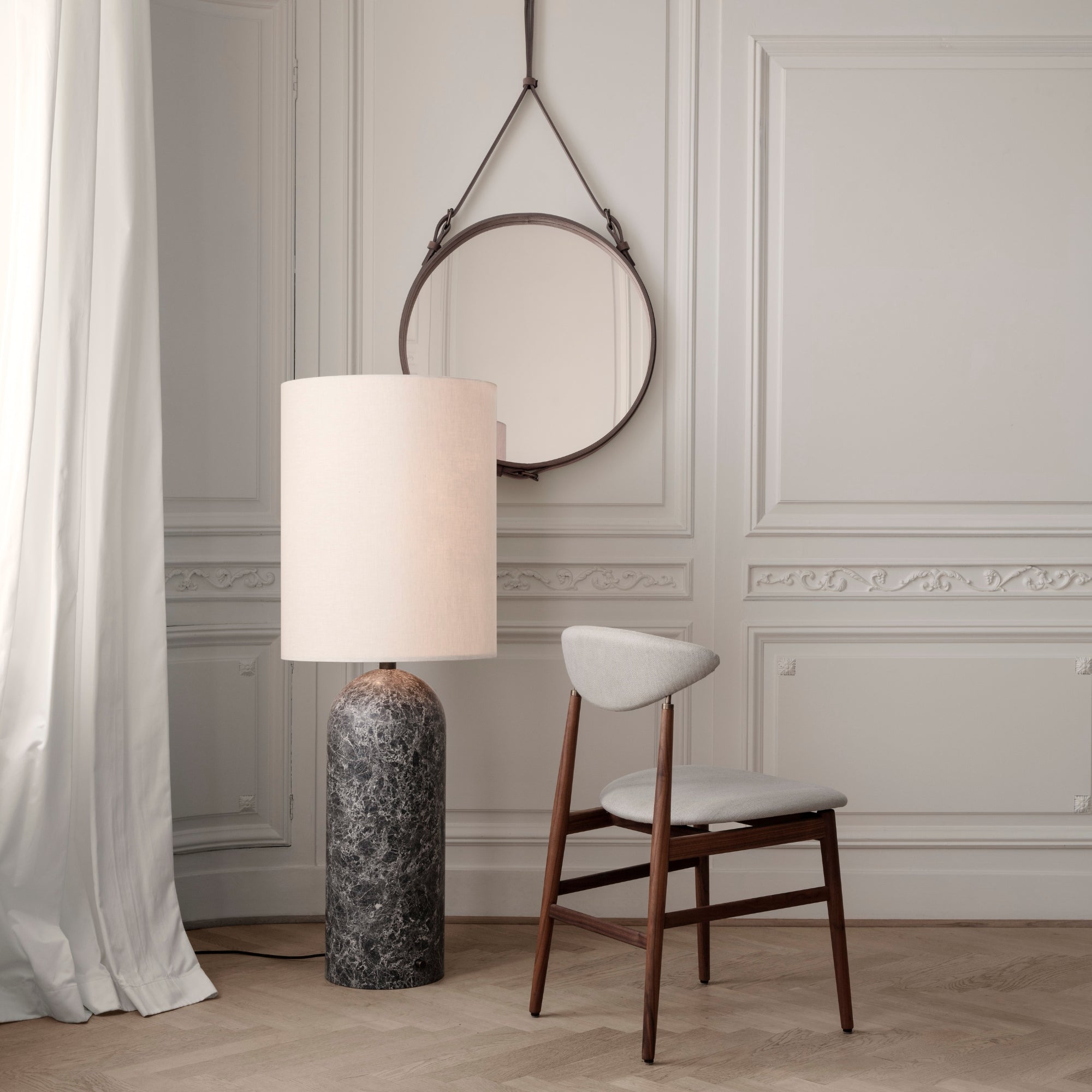 Gubi Gravity Floor Lamp, XL – Marble Floor Lamp with Fabric Shade