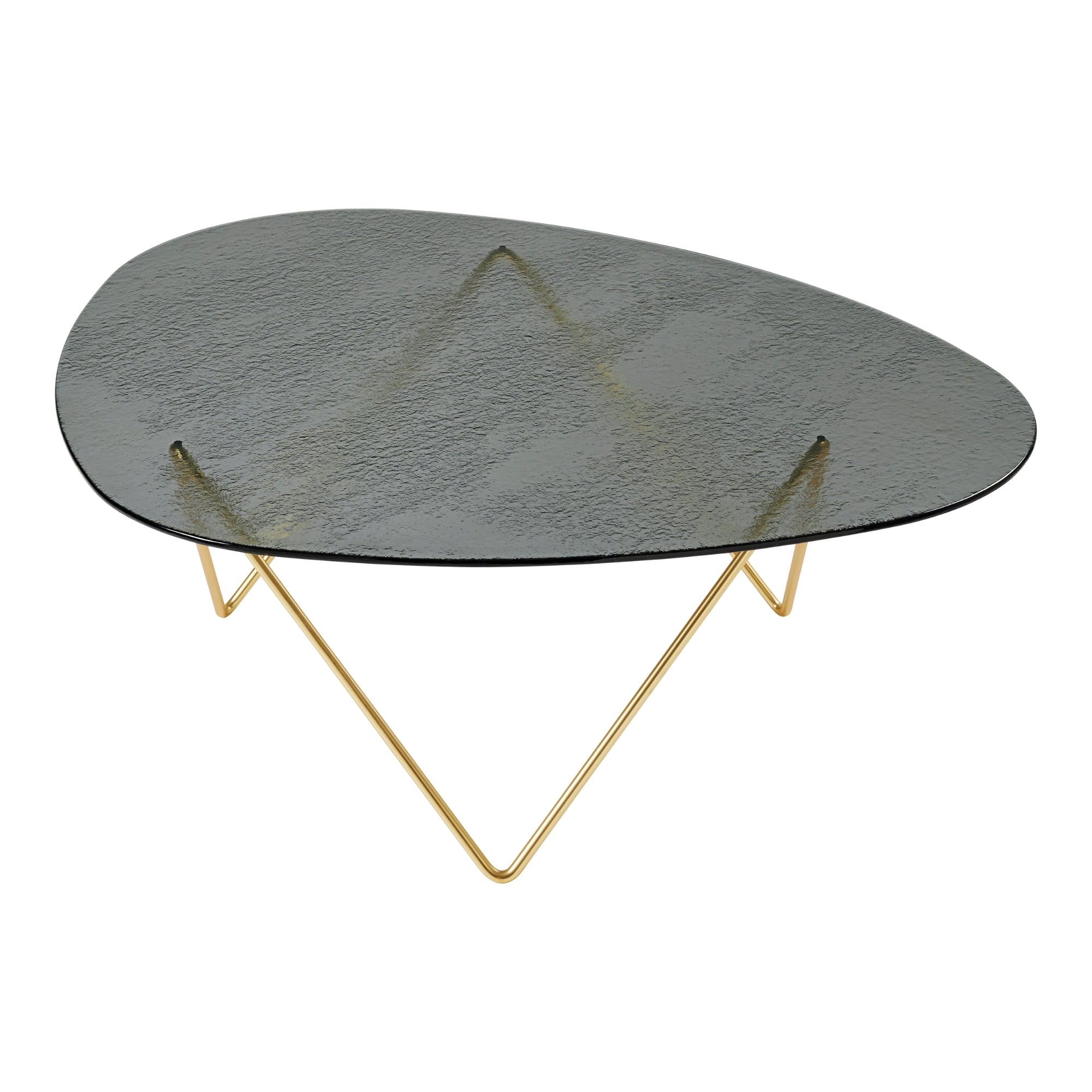 Round glass coffee table with brass legs 