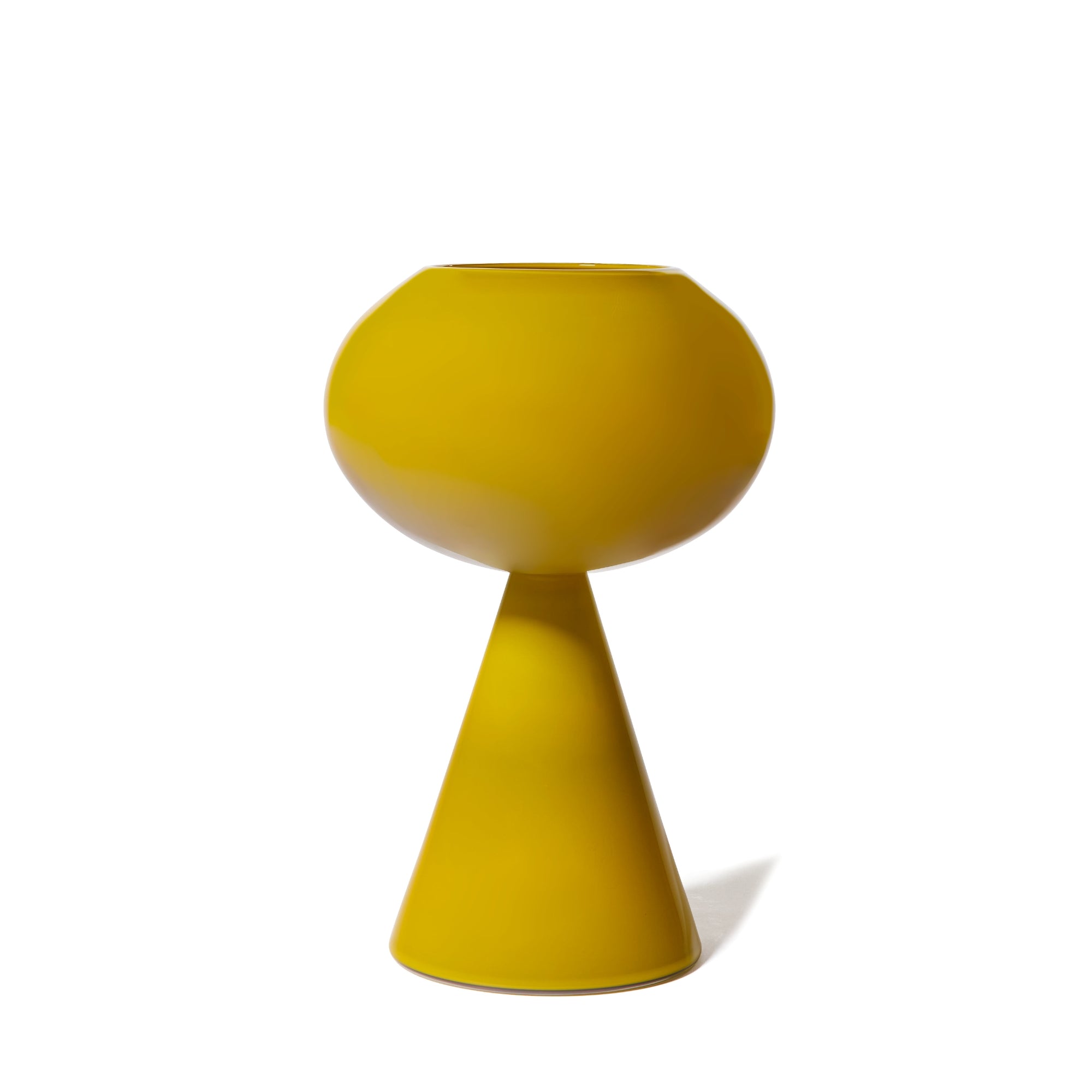 Joe Cariati Fiorelli Concave Pedestal – Glass Vessel in Mustard