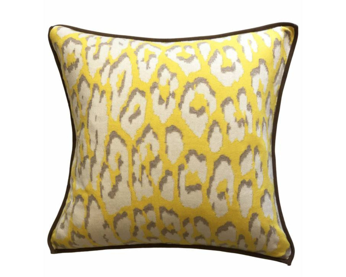 Leo Cotton Leopard Pillow w/ Suede - Yellow | DSHOP