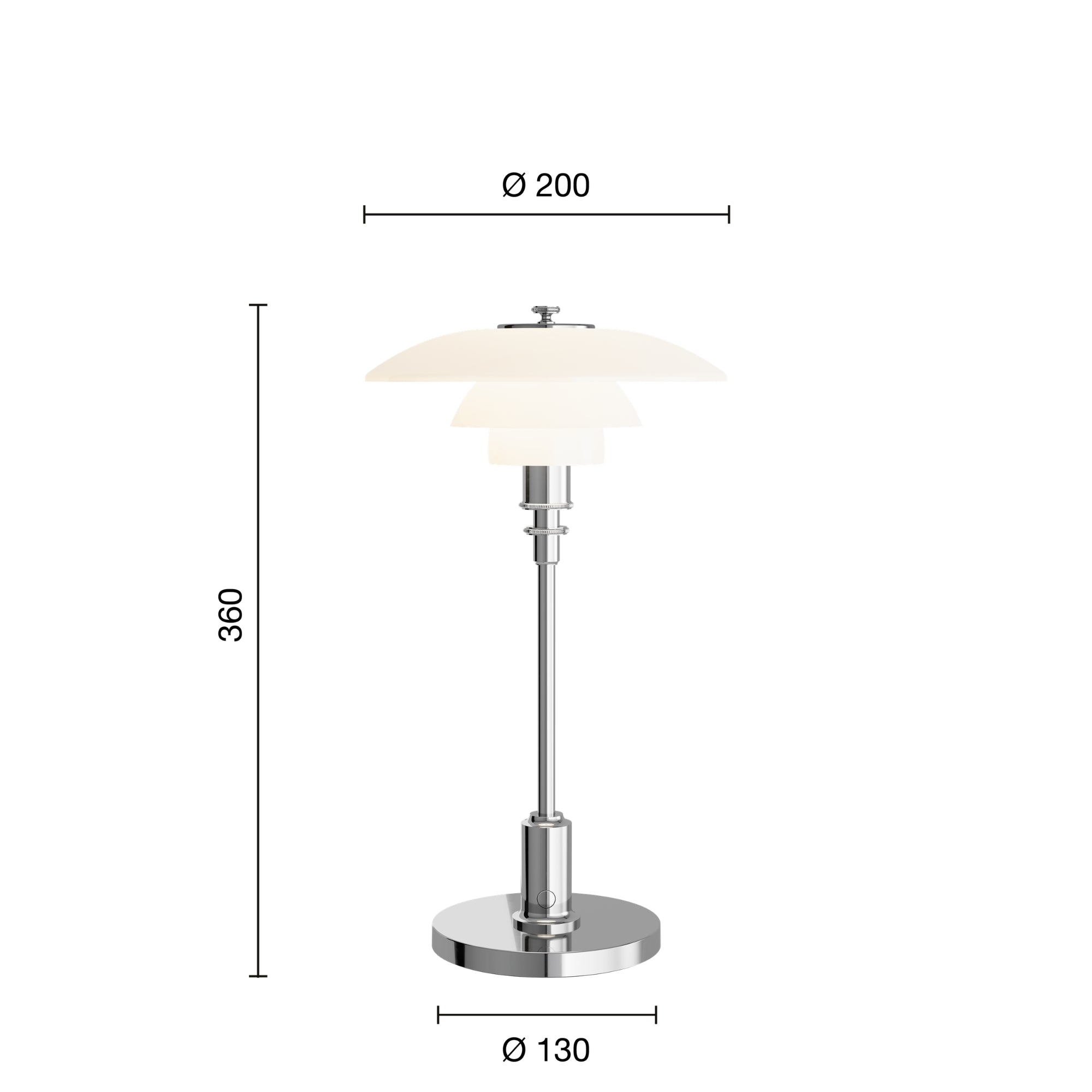 Louis Poulsen PH 2/1 Portable Table Lamp – Chrome Table Lamp Measurements