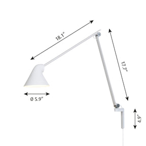 NJP wall lamp with long arm hardwired version dimensions by Louis Poulsen, technical specifications for precise wall installation