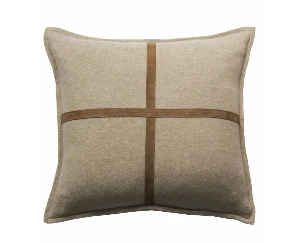 Palermo Cashmere Pillow with Cross Suede - Beige | DSHOP