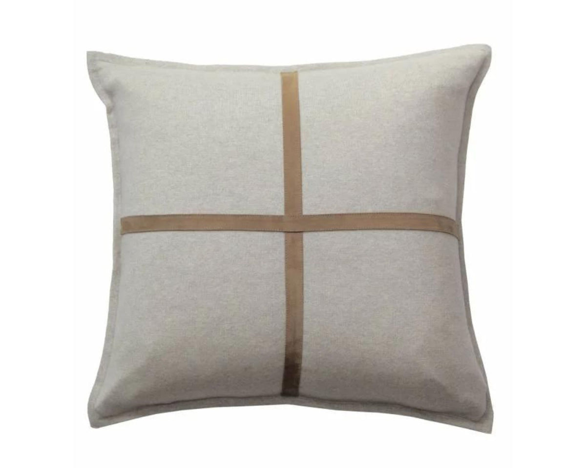 Palermo Cashmere Pillow with Cross Suede - Pearl | DSHOP