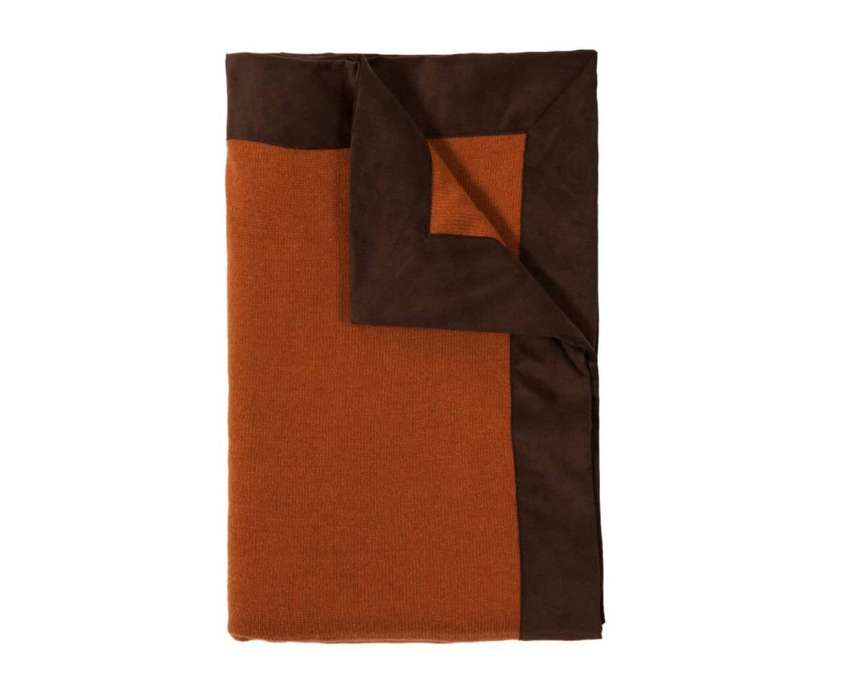 Cashmere Portofino Throw w/ Suede - Burnt