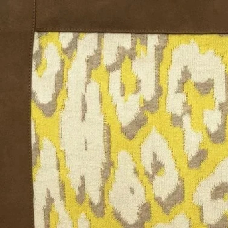 Rani Arabella Leo Cotton Leopard Throw w/ Suede - Yellow | DSHOP