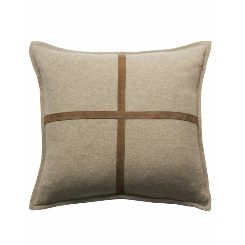 Palermo Cashmere Pillow with Cross Suede - Beige | DSHOP