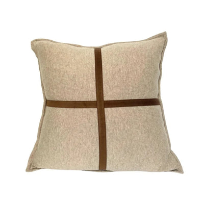 Palermo Cashmere Pillow with Cross Suede - Taupe | DSHOP