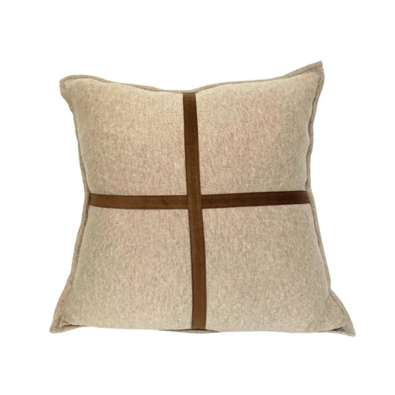 Palermo Cashmere Pillow with Cross Suede - Taupe | DSHOP