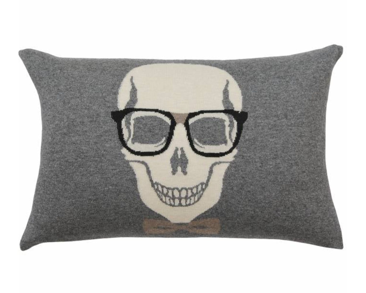 Cashmere Skull Bow Pillow - Gray, Black | DSHOP