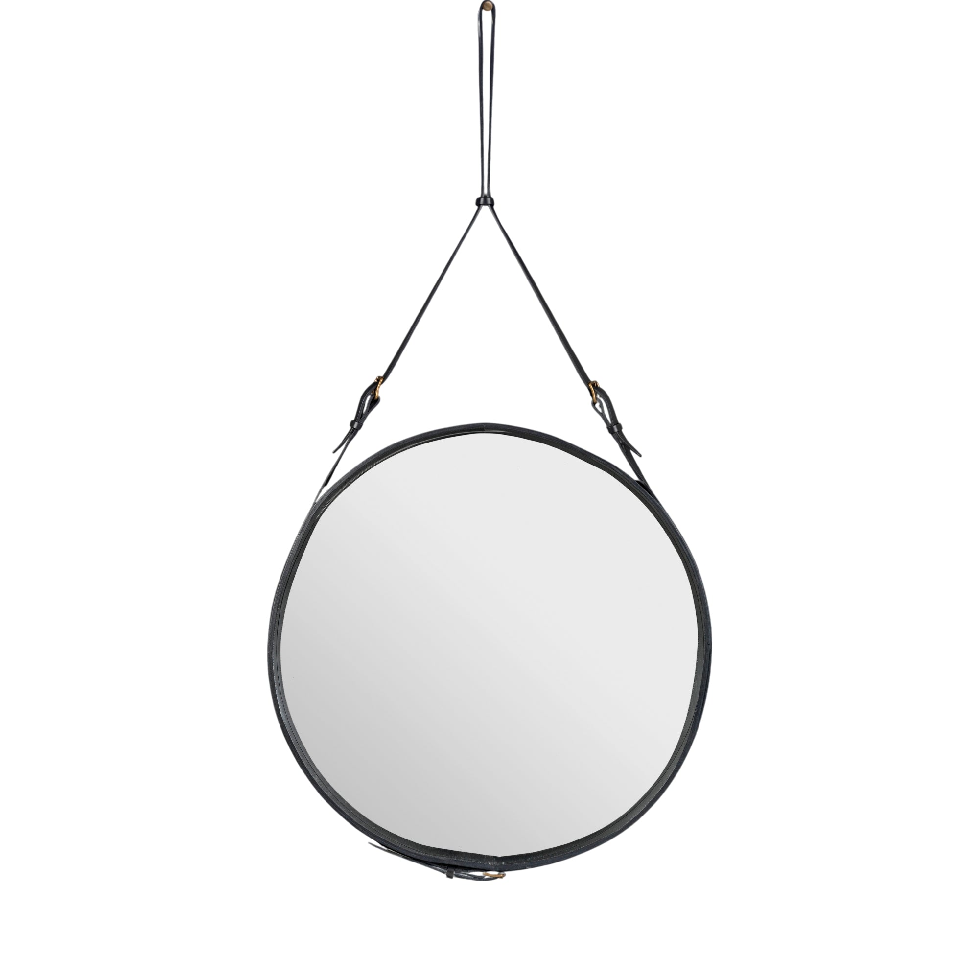 Gubi Adnet Wall Mirror, Circular Black Leather Jacques Adnet | DSHOP