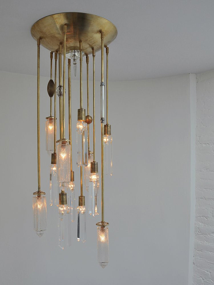 Vintage Glass Chrysler Chandelier - Brass - 12 Arm  | DSHOP