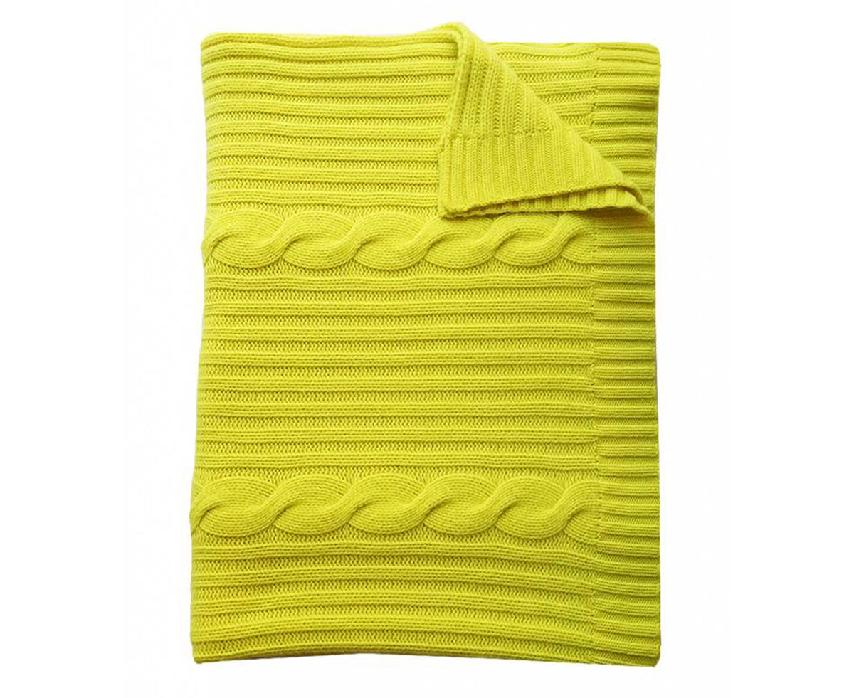 Roma Cable Knit Cashmere Throw - Neon Yellow | DSHOP