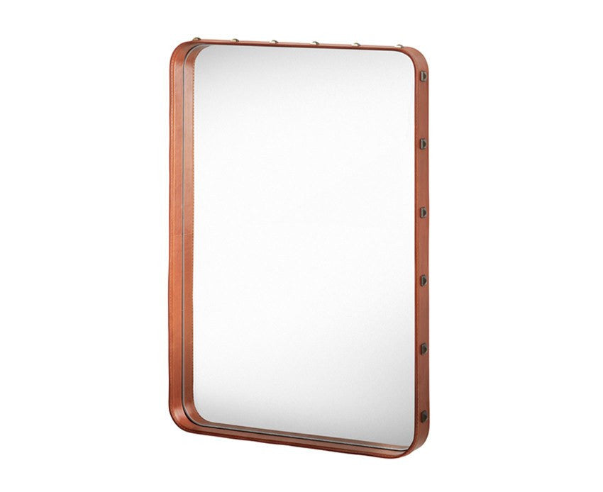Gubi Adnet Wall Mirror Rectangular Tan Leather | Jacques Adnet | DSHOP