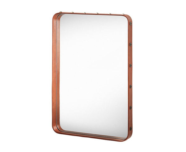 Gubi Adnet Wall Mirror Rectangular Tan Leather | Jacques Adnet | DSHOP