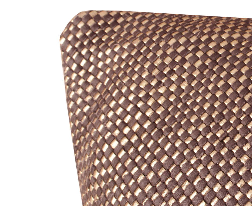 Woven Mini Bling Espresso Gold Leather Pillow